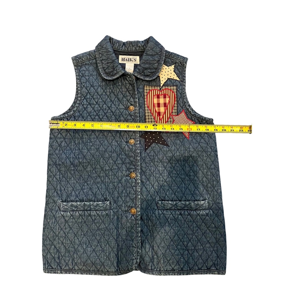 Haiks Quilted Denim Vest Womens Size S Patriotic Star Heart Patchwork - Picture 5 of 6